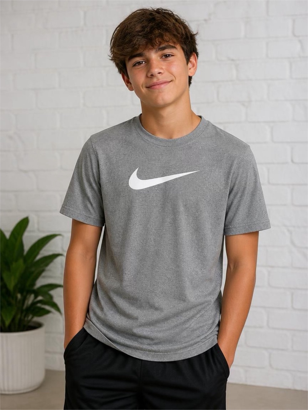 Nike Gray Tee with White Swoosh Logo